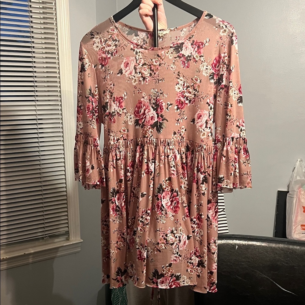 Easel Floral Dress/Top with Pink and Brown Tones